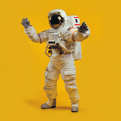 A person posing in a spacesuit