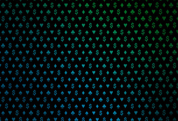 Dark blue, green vector template with poker symbols.