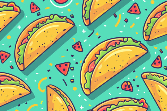 A digital illustration of retro taco pattern