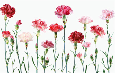 Obraz premium Colorful carnation blooms isolated on white background
