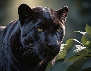 an image of a large panther standing in the bushes looking
