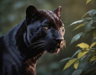 a close up of a black jaguar with an interesting look on its face