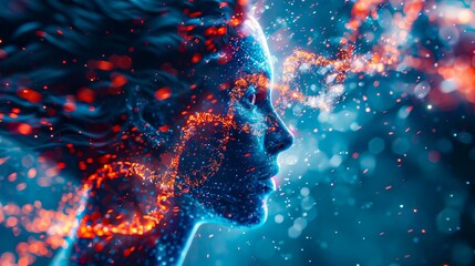 Innovative 3D depiction of microscopic views of hair anatomy aligned with spiraling DNA strands, illustrating the deep genetic connections in hair biology