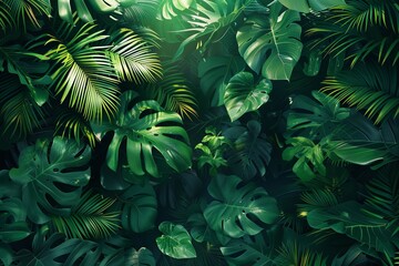Nature leaves, green tropical forest, backgound illustration concept , high resolution
