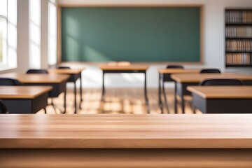 Obraz premium empty wooden desk in classroom