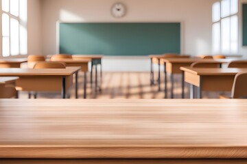 Fototapeta premium empty wooden desk in classroom