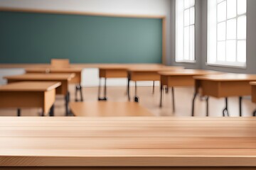 Obraz premium empty wooden desk in classroom