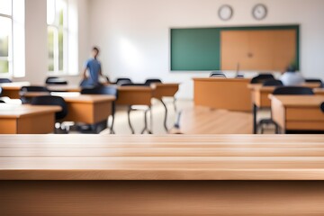 Fototapeta premium empty wooden desk in classroom