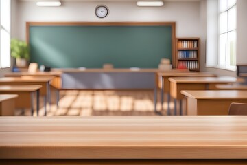 Fototapeta premium empty wooden desk in classroom