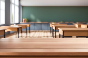 Obraz premium empty wooden desk in classroom