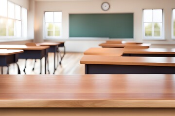 Fototapeta premium empty wooden desk in classroom