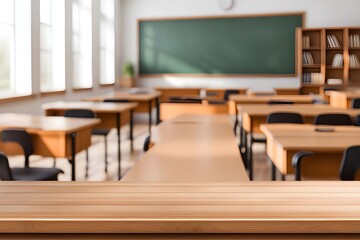 empty wooden desk in classroom