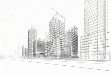 Urban architecture concept design sketch, depicting futuristic urban architecture