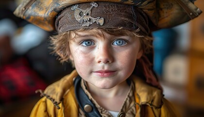 Boy in a pirate costume celebrates Halloween 