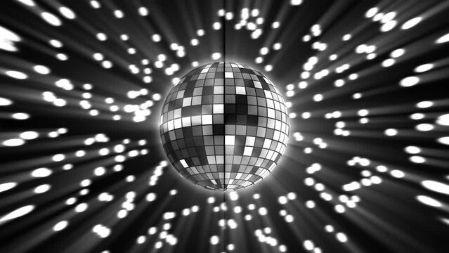 Seamless colorless animation of disco club. Disco ball rotating 4k looped animation. Non colored. 