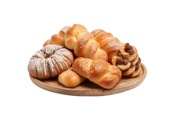 An assortment of delectable pastries, stacked enticingly against a transparent background. Generative AI