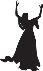 Mage woman in long dress silhouette. Detailed silhouette of a mage woman in long dress.