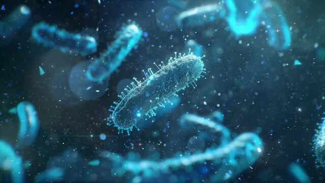 blue microorganism under the microscope. a bright glowing microorganism illustration. seamless looping overlay 4k virtual video animation background