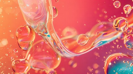   Close-up of a group of bubbles against a soft pink and blue backdrop, featuring a fuzzy subimage beneath the bubbles