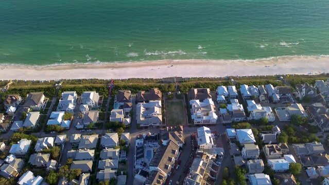 A stunning drone video of beautiful Rosemary Beach Florida along scenic highway 30A