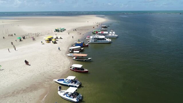 Aerial view of sandbank at the mouth of the Formoso River, Guadalupe Beach - destination for catamaran tours leaving from Carneiros Beach - Sirinha&eacute;m, Pernambuco, Brazil