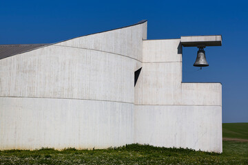 Picturesque countryside vista showcasing modern church
