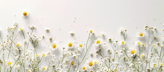 Field with white background filled with white and yellow daisies. - Powered by Adobe