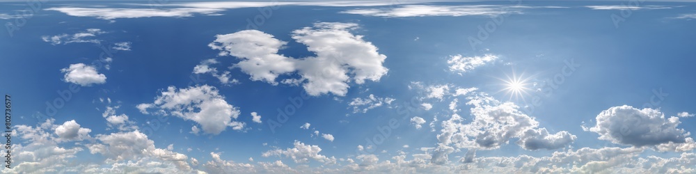 Wall mural seamless cloudy blue sky 360 hdri panorama view with zenith and clouds for use in 3d graphics or gam