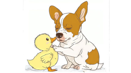  Brown & white dog on white floor near yellow rubber ducky & white wall