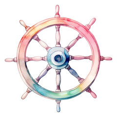 Obraz premium Ship's Wheel Isolated Detailed Watercolor Hand Drawn Painting Illustration