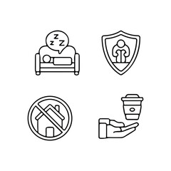 homeless outline icon set includes thin line donation, bunk bed, leftover, bridge, mittens, alcohol, food stall icons for report, presentation, diagram, web design