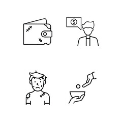 homeless outline icon set includes thin line donation, bunk bed, leftover, bridge, mittens, alcohol, food stall icons for report, presentation, diagram, web design