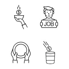 homeless outline icon set includes thin line donation, bunk bed, leftover, bridge, mittens, alcohol, food stall icons for report, presentation, diagram, web design