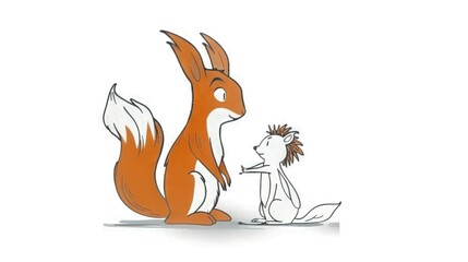 Obraz premium A drawing of a fox and a girl eye-to-eye, one gazing intently at the other