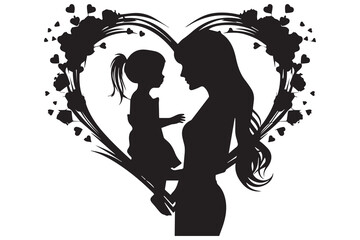 heart with mother and baby silhouette