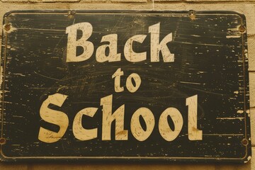 Vintage "Back to School" Sign with Emphasized "School" and "Home" on Weathered Board