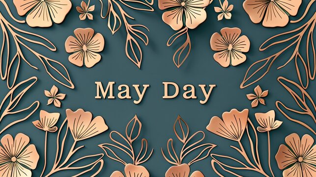 Elegant Copper Floral Metal Panel with "Mey Day" Text Overlay