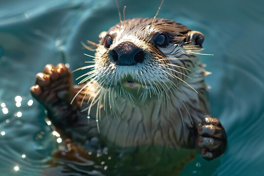 young sea otter (Enhydra lutris) Floating in ocean : Generative AI