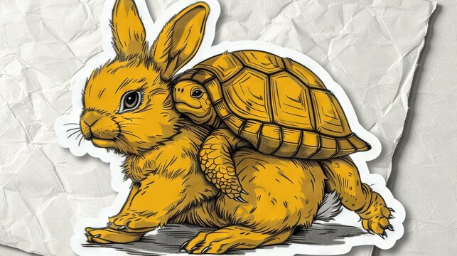   A tortoise carrying a baby turtle on its back in a sticker