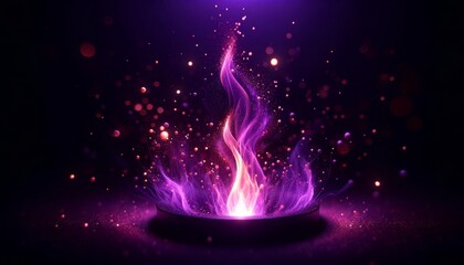 A macro shot of a vibrant violet flame, with particles that seem to dance like fireflies in the night.