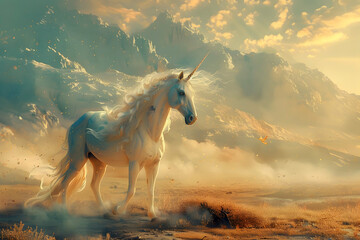 Legendary Unicorn Granting Wishes in Majestic Mountain Landscape