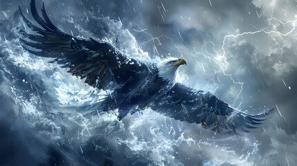 Mighty Thunderbird Soaring Through Raging Storm with Crackling Electricity
