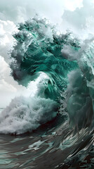 Mighty Tsunami Wave Crashing Ashore in Dramatic Seascape