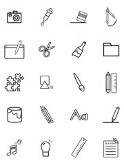 Outline and Solid Icons on White Background . Vector Isolated Elements, Business Card Icons,  Artificial Intelligence & Machine Learning Icons — Monoline Series, Education Line Icons, Flag of world.