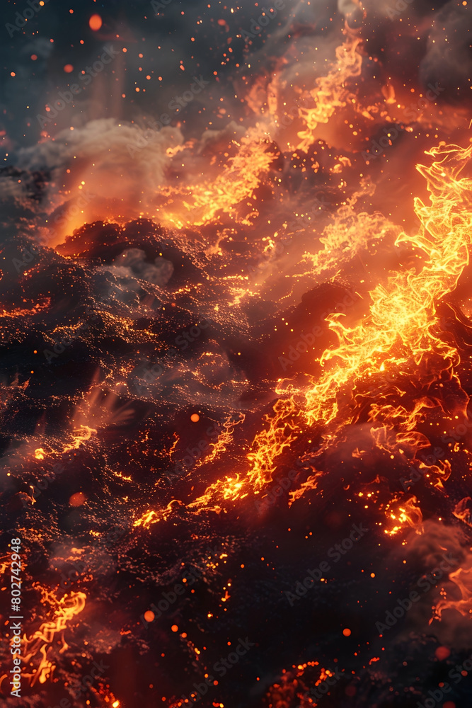 Wall mural Raging Wildfire Consumes the Land in Blaze of Destruction