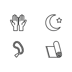 Islamic icons, such as mosque, quran, carpet, ramadan and more.