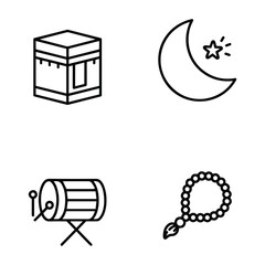 Islamic icons, such as mosque, quran, carpet, ramadan and more.