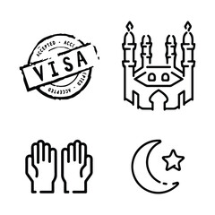Islamic icons, such as mosque, quran, carpet, ramadan and more.