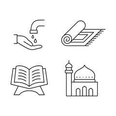 Islamic icons, such as mosque, quran, carpet, ramadan and more.