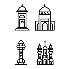 Islamic icons, such as mosque, quran, carpet, ramadan and more.